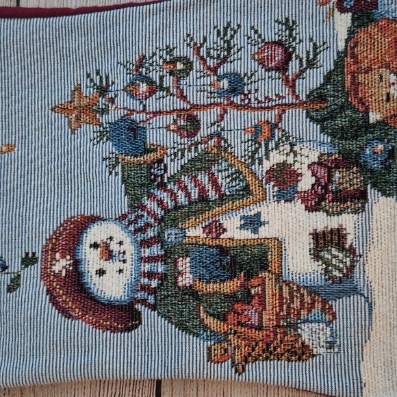 Longabeger Tapestry Christmas Stocking Lady Snowman Cat Christmas Tree Lights - Picture 5 of 7